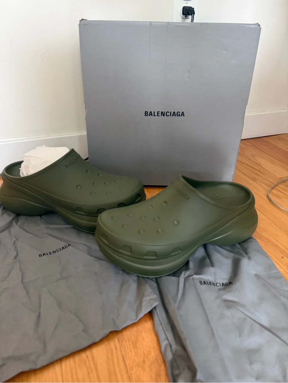 Balenciaga x Crocs collab Green Khaki Platforms size 44 men’s (US 10)